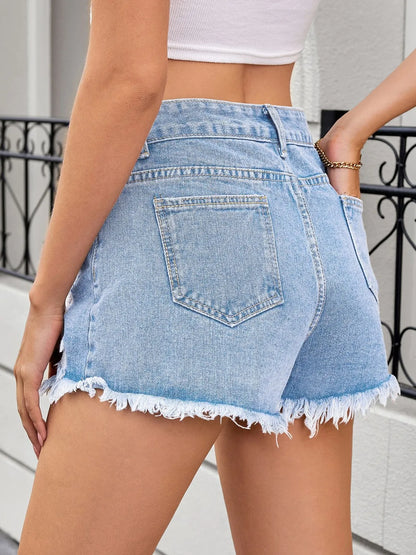 Distressed Raw Hem Denim Shorts Fitggins