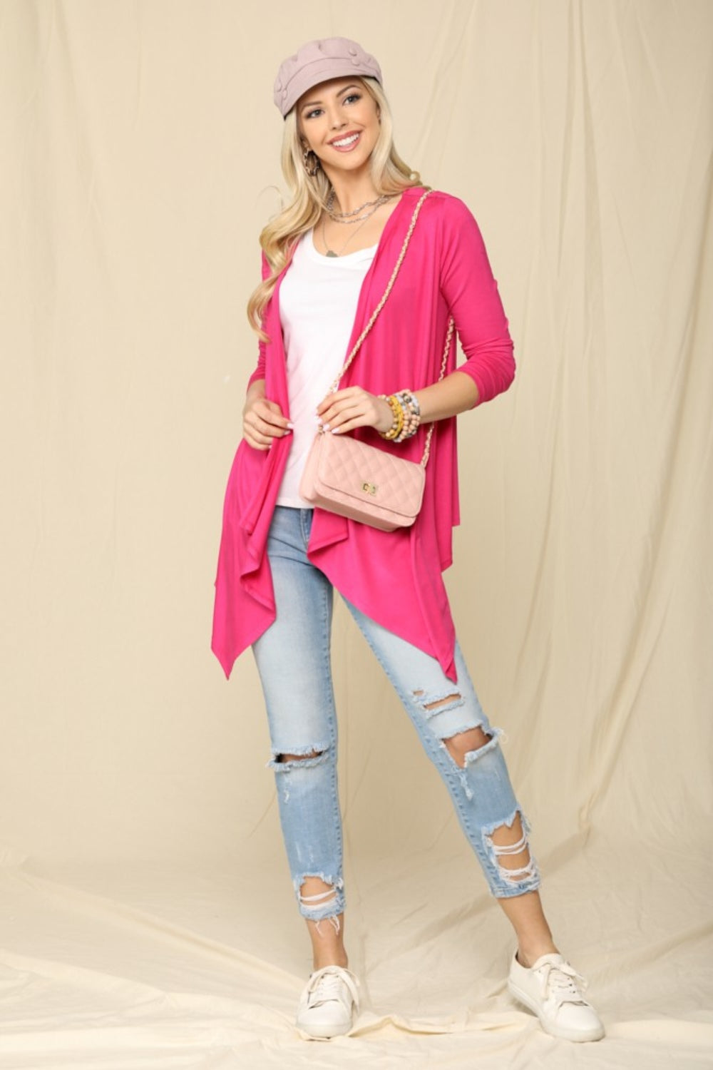 Celeste Full Size Open Front Knit Cardigan - Cardigans - FITGGINS