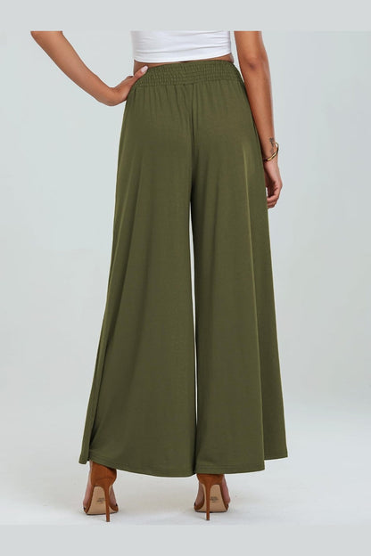 Pocketed Elastic Waist Wide Leg Pants - Pants - FITGGINS