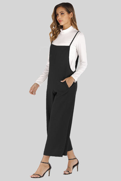 Full Size Cropped Wide Leg Overalls with Pockets - Pants - FITGGINS