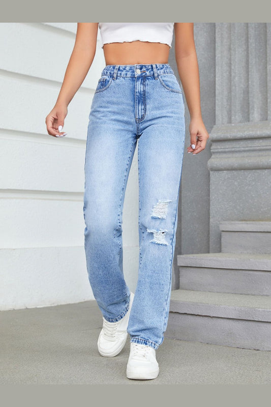 Distressed Jeans with Pockets - Jeans - FITGGINS