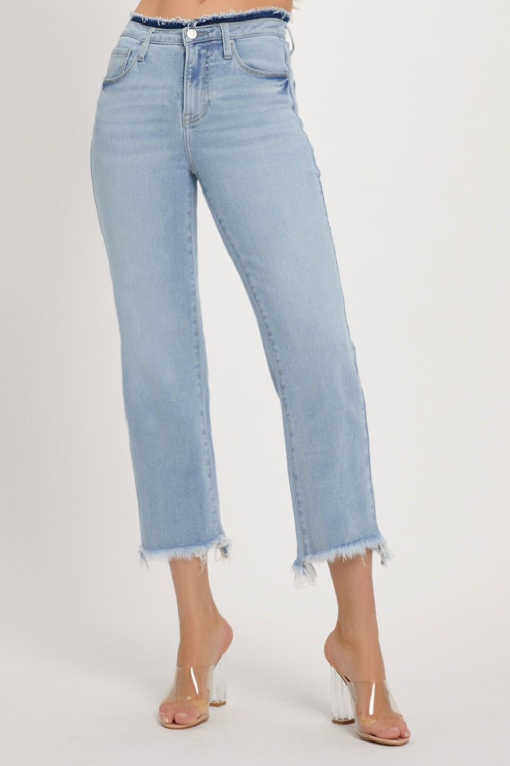 RISEN Full Size High Rise Raw Edge Crop Jeans - Jeans - FITGGINS