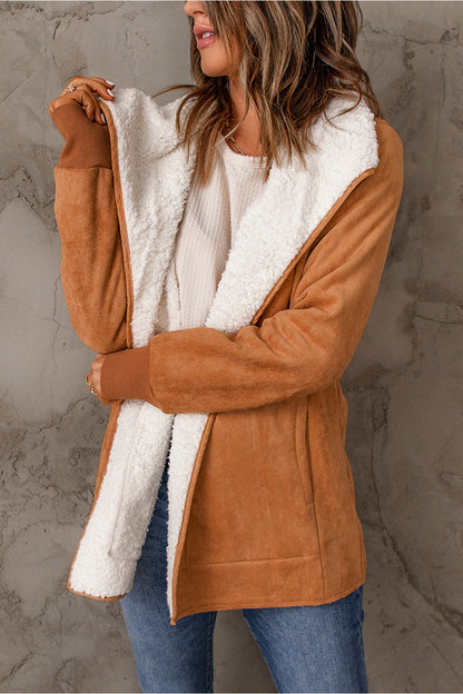 Open Front Long Sleeve Sherpa Jacket - Jackets - FITGGINS