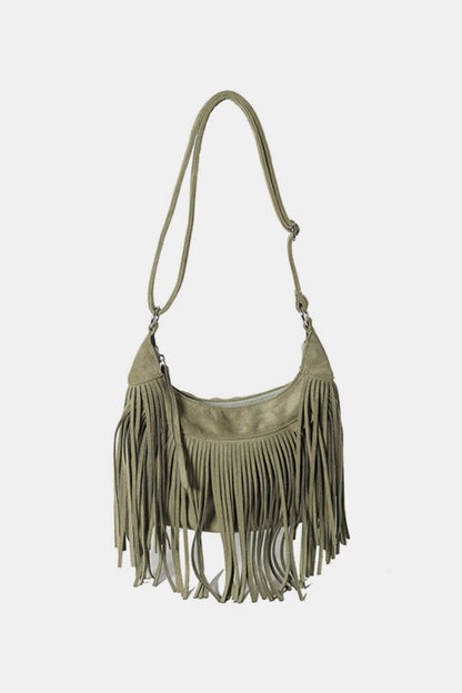 Suede Fringe Adjustable Strap Shoulder Bag - Handbag - FITGGINS