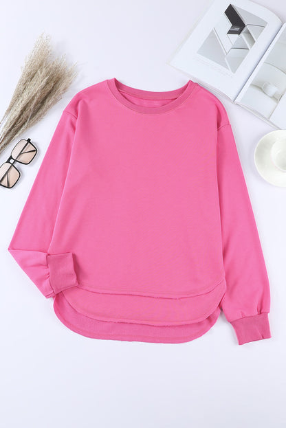 Side Slit Drop Shoulder Sweatshirt Rose Pink Fitggins