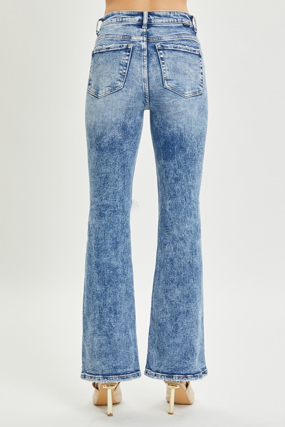 RISEN Full Size High Rise Distressed Flare Jeans - Jeans - FITGGINS