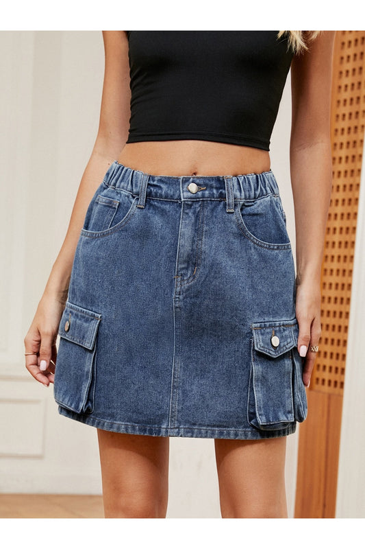 High Waist Denim Skirt - Shirts - FITGGINS