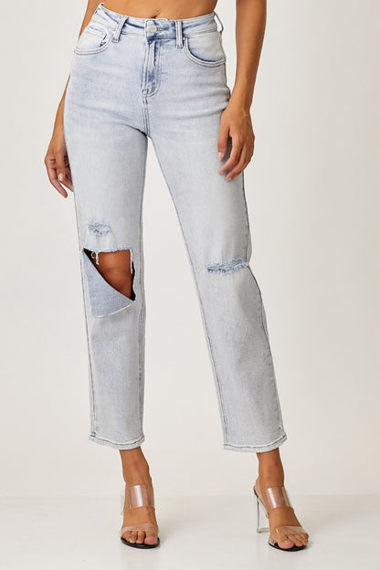 RISEN High Rise Distressed Relaxed Jeans - Jeans - FITGGINS