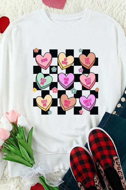 Valentine's Day Checkered Heart Long Sleeve Sweatshirt - Sweatshirts & Hoodies - FITGGINS