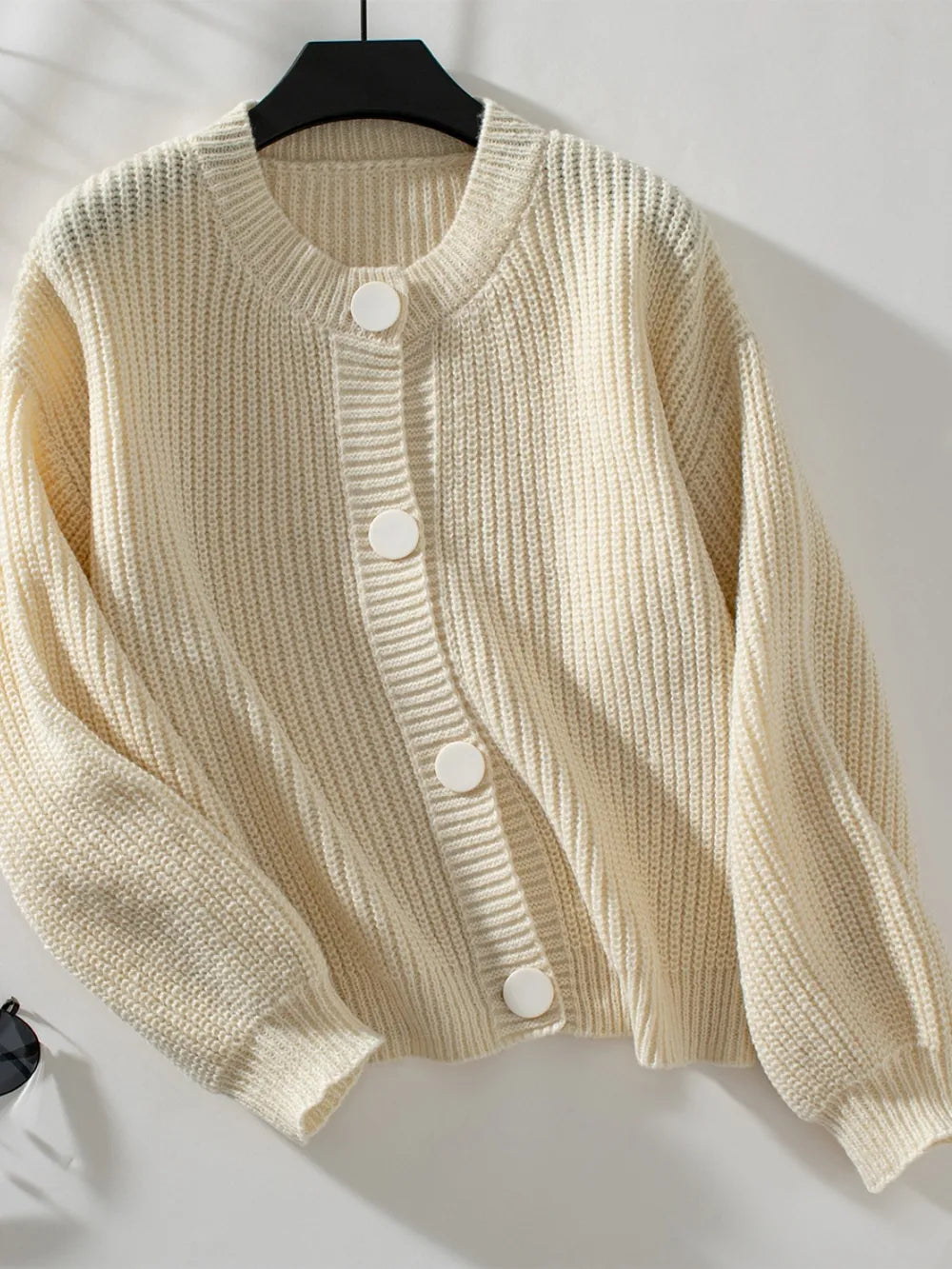 Button Down Long Sleeve Cardigan Cream Fitggins