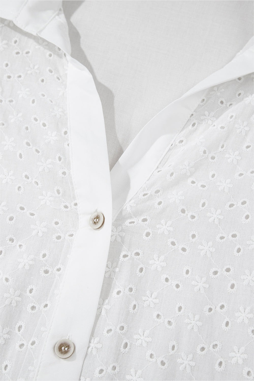 Embroidered Eyelet Collared Long Sleeve Shirt Fitggins