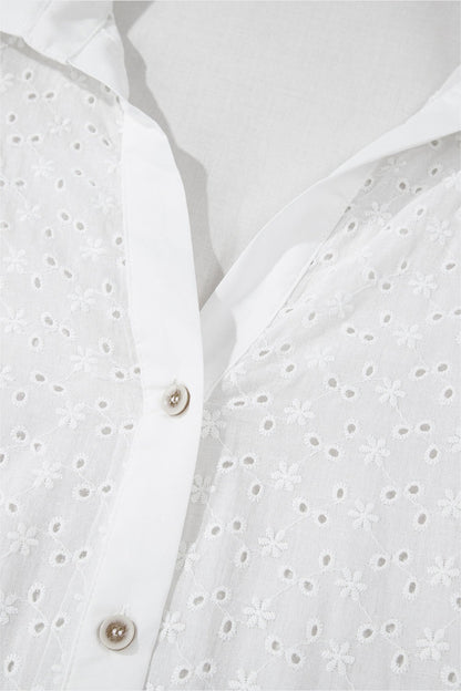 Embroidered Eyelet Collared Long Sleeve Shirt Fitggins