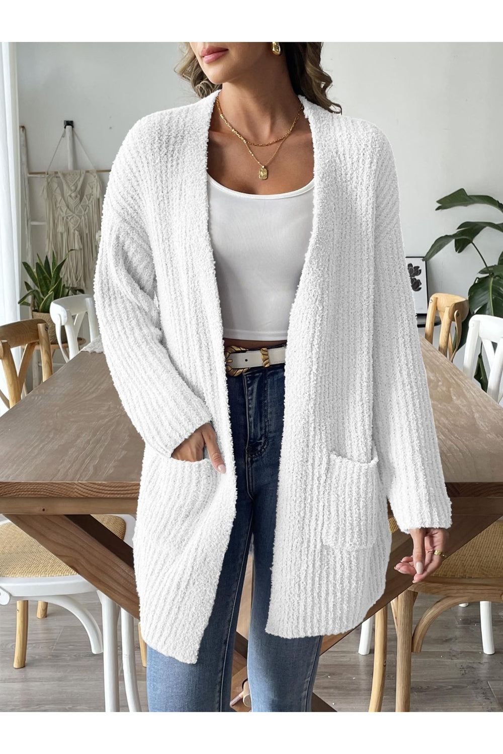 Open Front Long Sleeve Cardigan - Cardigans - FITGGINS