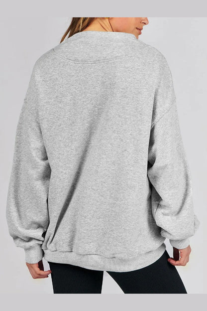 Mock Neck Drop Shoulder Long Sleeve Sweatshirt - Sweatshirts & Hoodies - FITGGINS