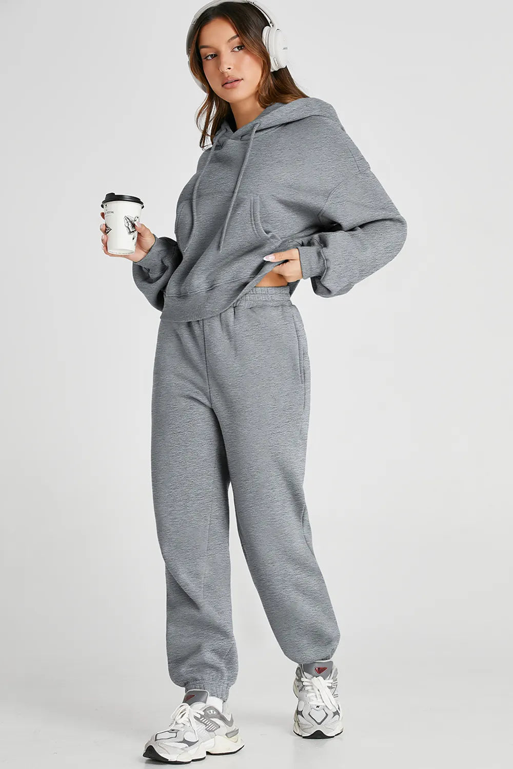 Dropped Shoulder Hooded Top and Pants Active Set Fitggins