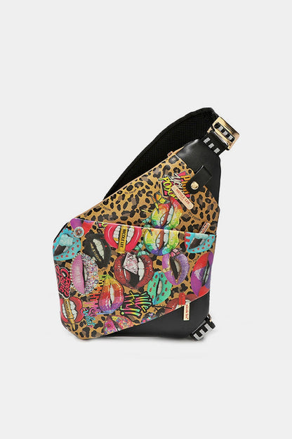 Nicole Lee USA Vegan Leather Leopard & Lip Pattern Crossbody Bag - Handbag - FITGGINS