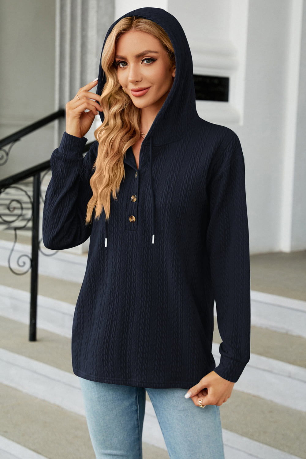 Cable-Knit Long Sleeve Hoodie Fitggins