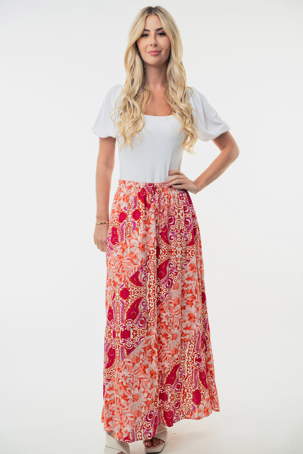 White Birch Full Size High Waisted Floral Woven Skirt - Skirts - FITGGINS