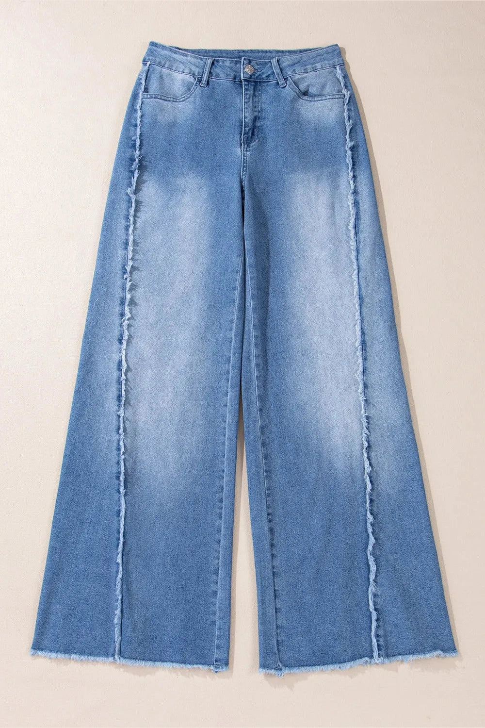 Raw Hem Wide Leg Jeans with Pockets - Jeans - FITGGINS