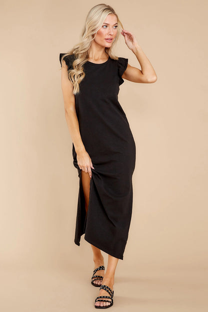 Ruffled Slit Round Neck Cap Sleeve Dress - Casual & Maxi Dresses - FITGGINS