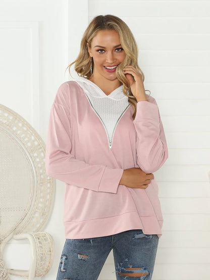 Shiny Contrast Zip Detail Hoodie Fitggins