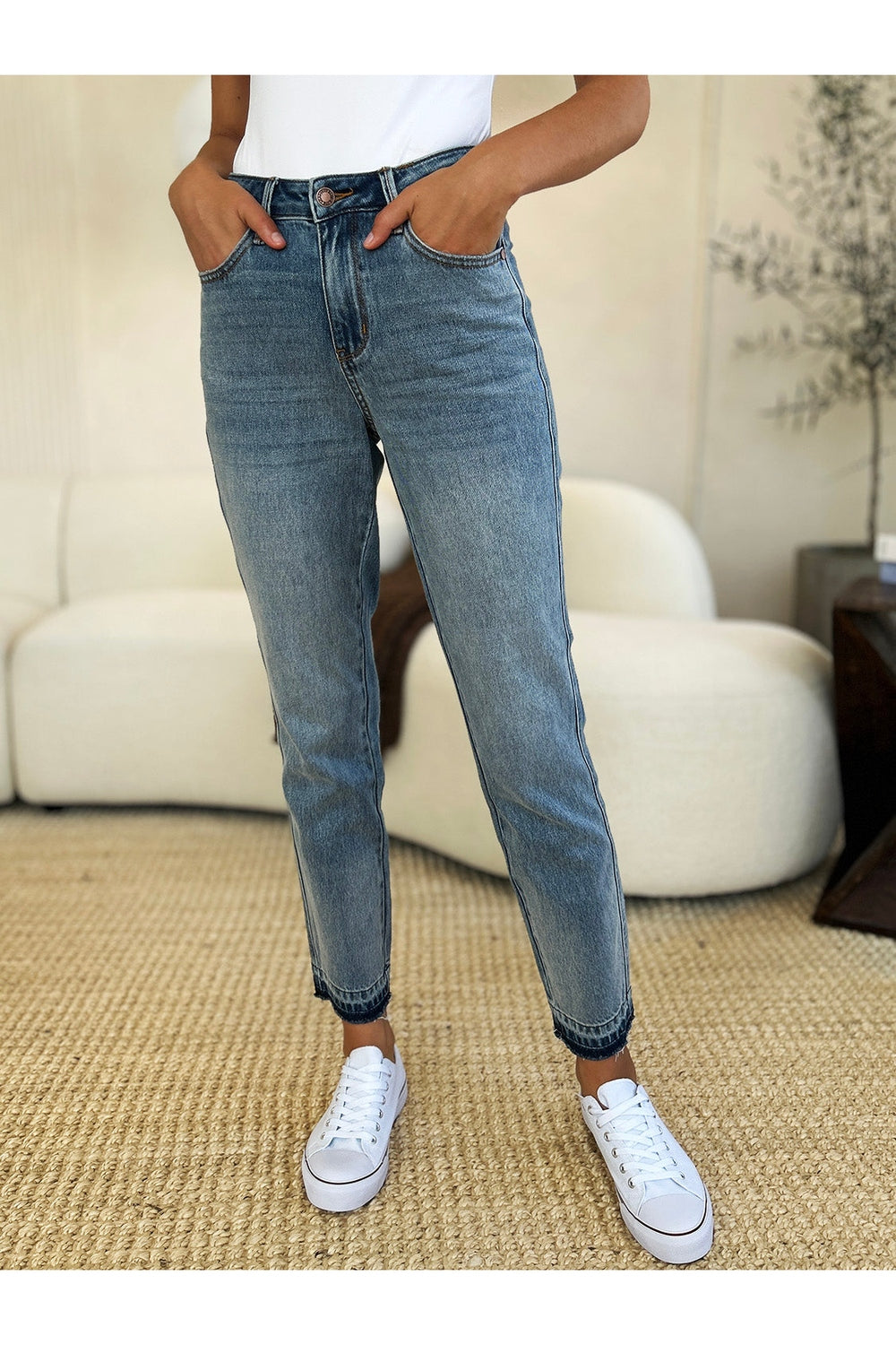 Judy Blue Full Size Mid Rise Rigid Magic Release Hem Jeans - Jeans - FITGGINS