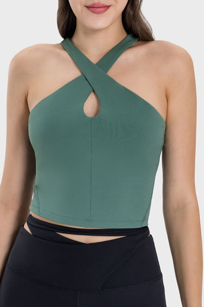 Millennia Crisscross Grecian Neck Active Cami - Crop Tops & Tank Tops - FITGGINS