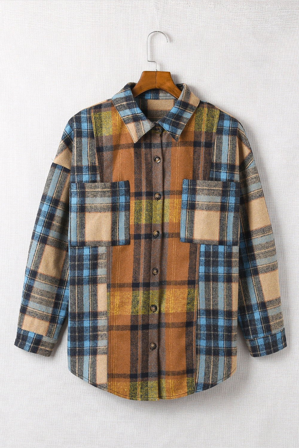 Plaid Collared Neck Long Sleeve Shirt - Shirts - FITGGINS