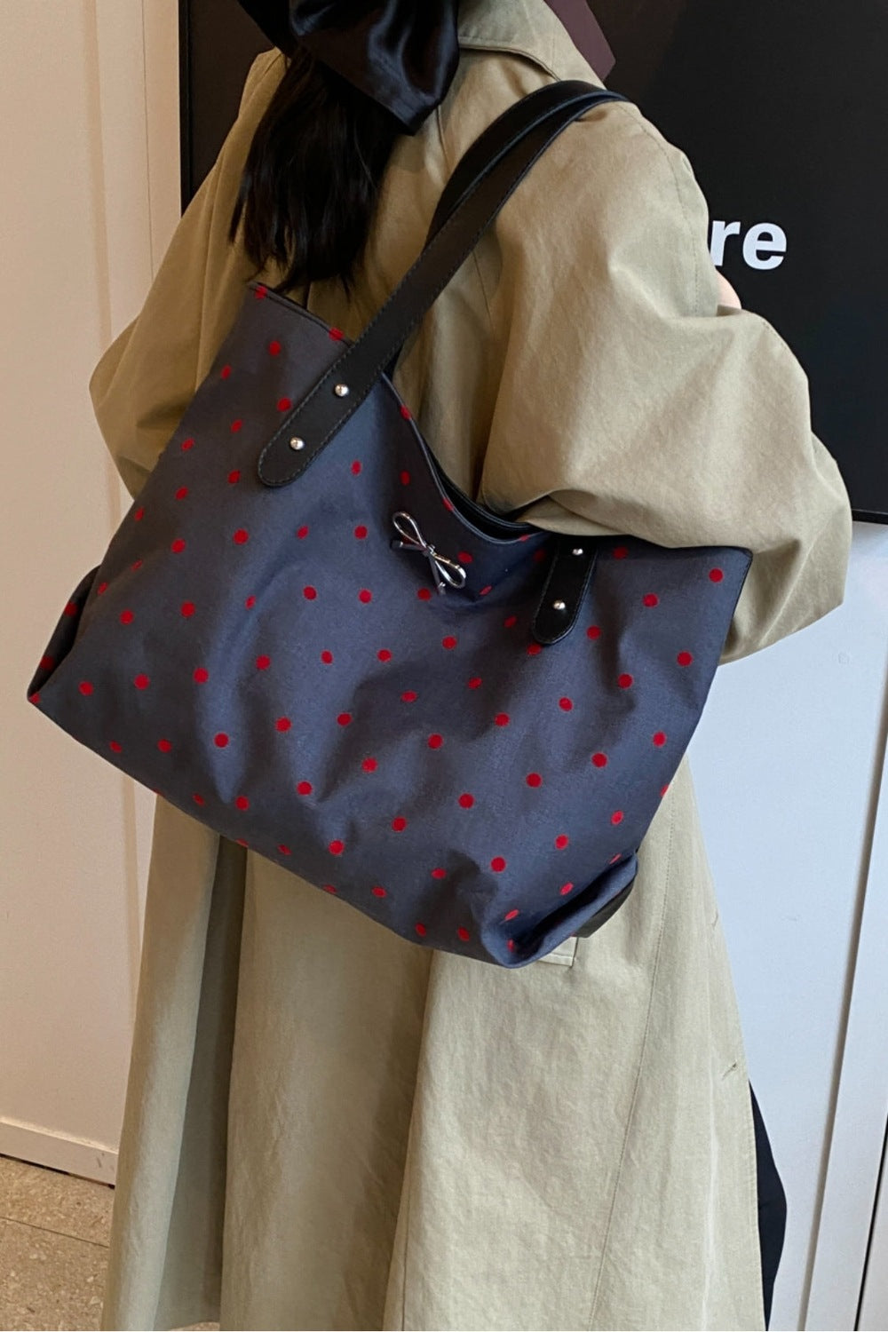 Polyester Bow Polka Dot Tote Bag - Handbag - FITGGINS