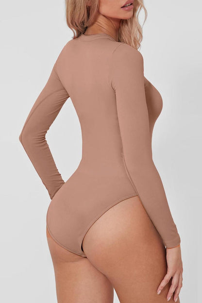 Round Neck Long Sleeve Bodysuit - Bodysuit - FITGGINS