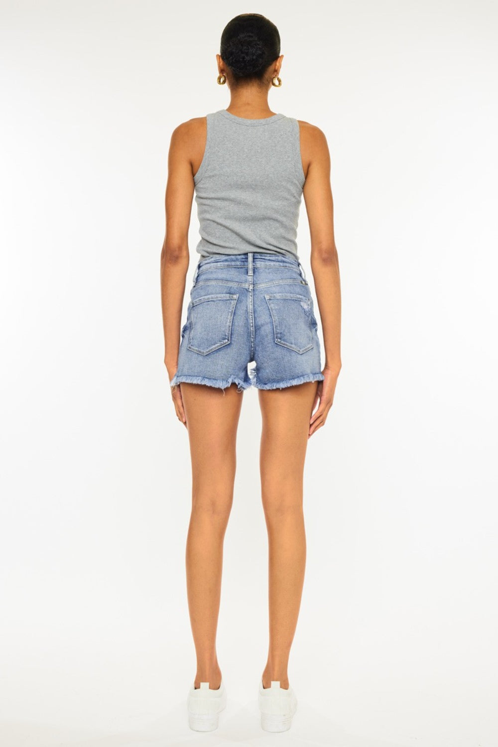 Kancan Distressed Raw Hem Denim Shorts - Denim Shorts - FITGGINS