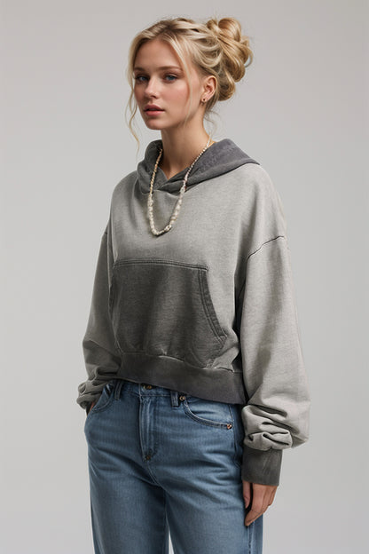 Basic Bae Kangaroo Pocket Long Sleeve Cropped Hoodie - Sweatshirts & Hoodies - FITGGINS