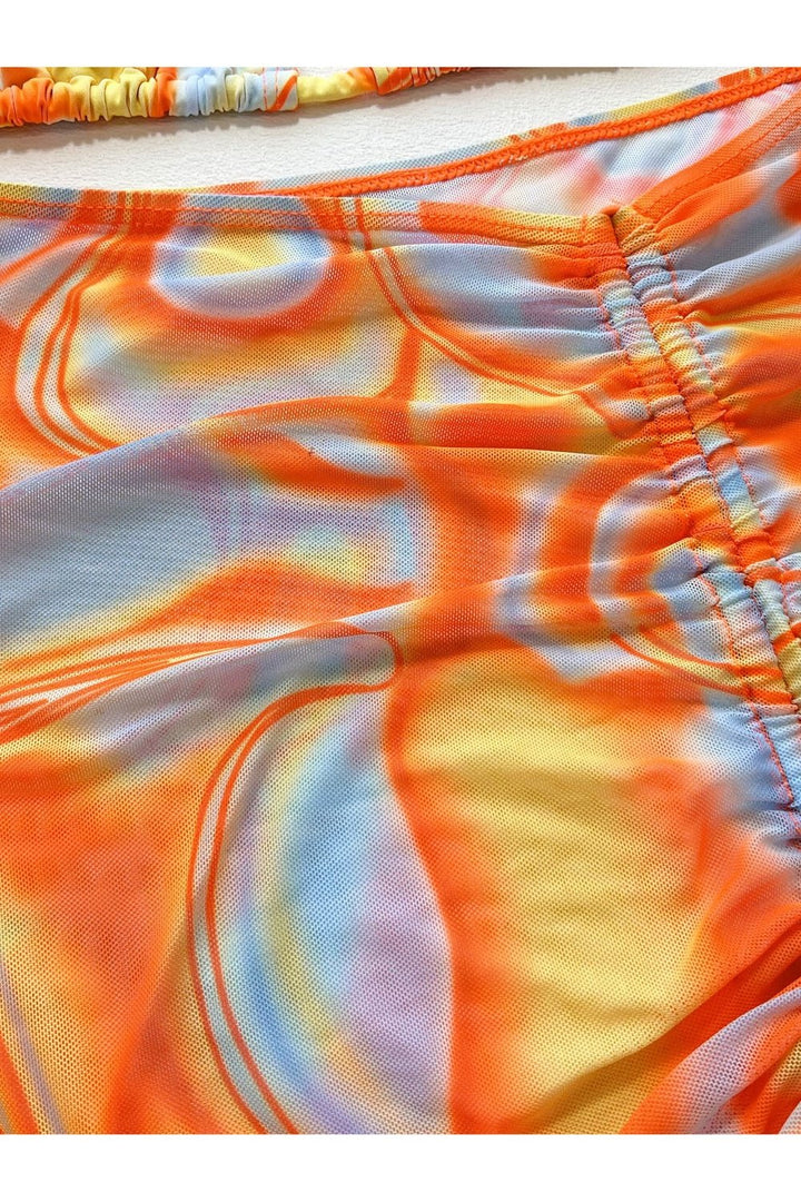 Multicolored Drawstring Ruched Three-Piece Swim Set - Bikinis & Tankinis - FITGGINS