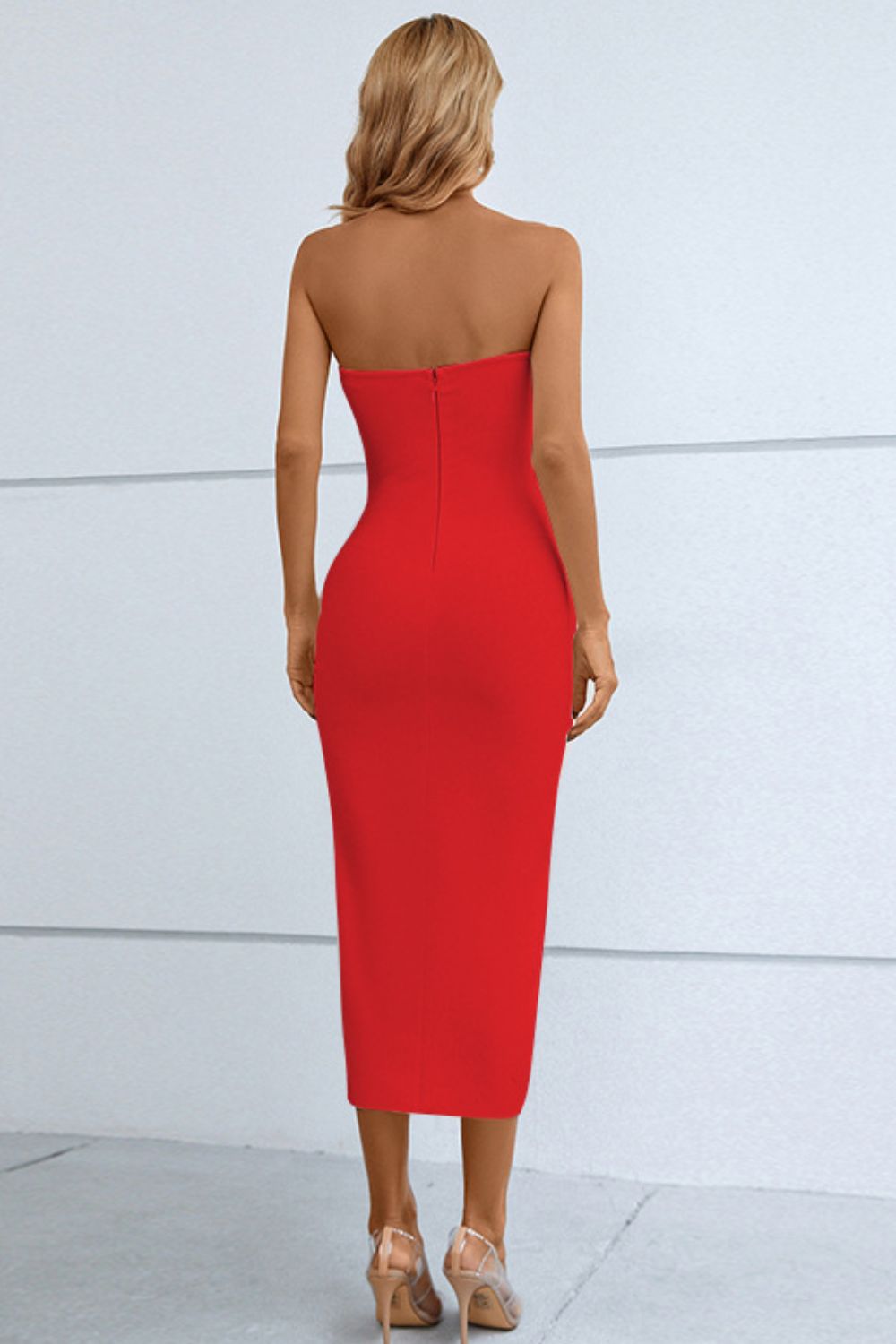 Cutout Strapless Drawstring Detail Split Bandage Dress - Cocktail Dresses - FITGGINS