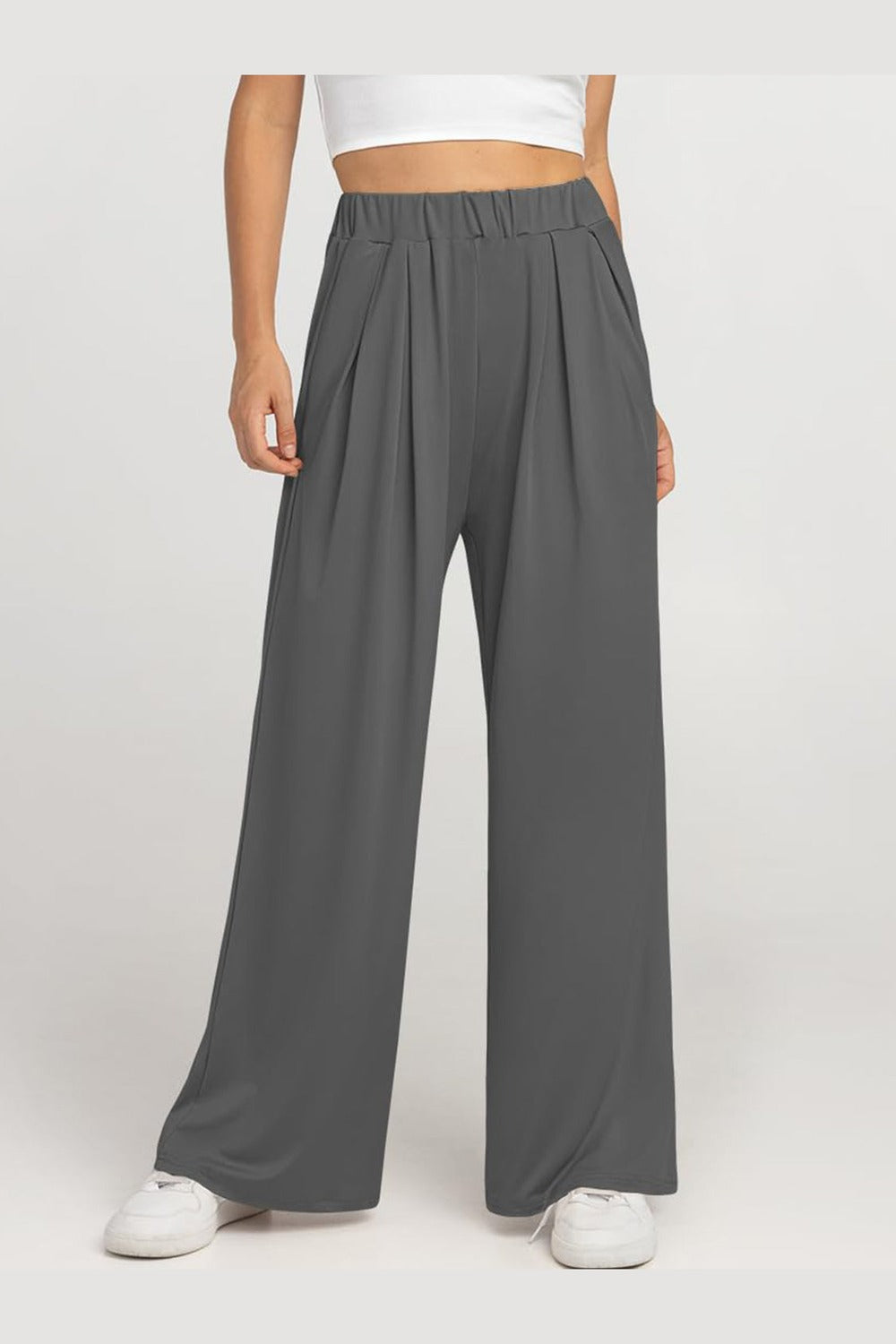 Elastic Waist Wide Leg Pants - Pants - FITGGINS