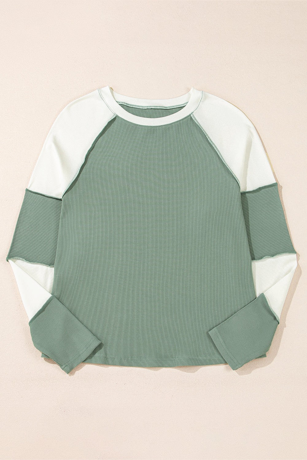 Color Block Round Neck Raglan Sleeve Top - Sweatshirts & Hoodies - FITGGINS