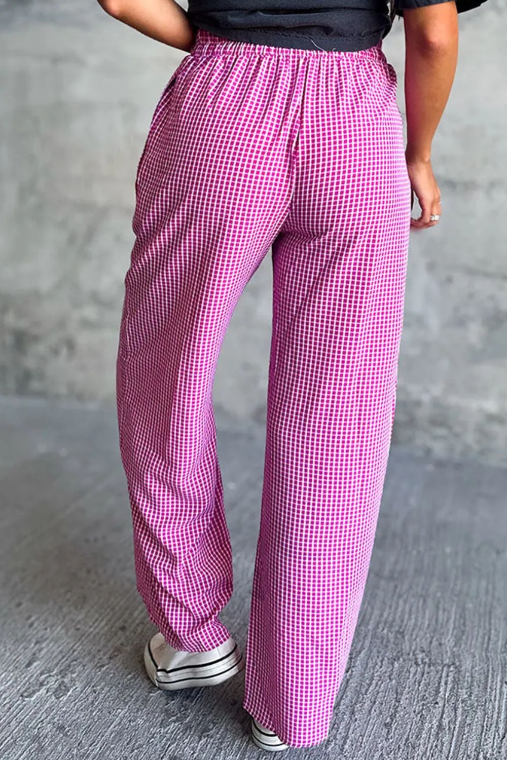 Plaid Wide Leg Pants with Pockets - Pants - FITGGINS