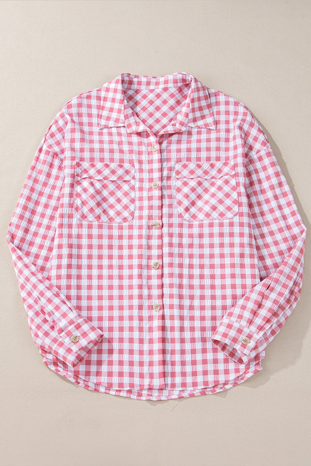 Plaid Collared Neck Long Sleeve Shirt - Shirts - FITGGINS