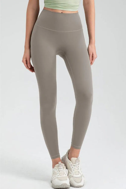 Wide Waistband High-Rise Sports Leggings Khaki Fitggins