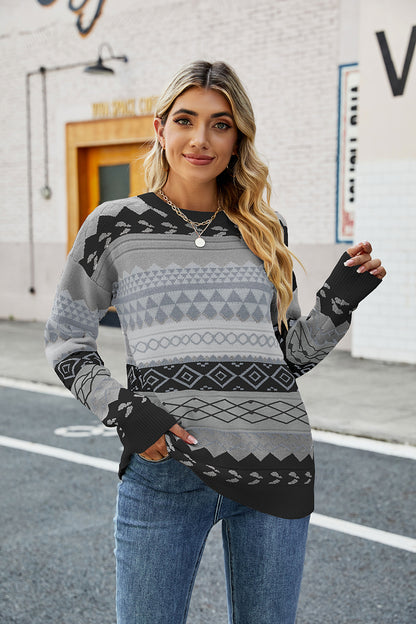 Round Neck Drop Shoulder Sweater Black Fitggins