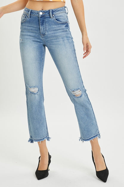 RISEN Full Size High Rise Distressed Cropped Straight Jeans - Jeans - FITGGINS