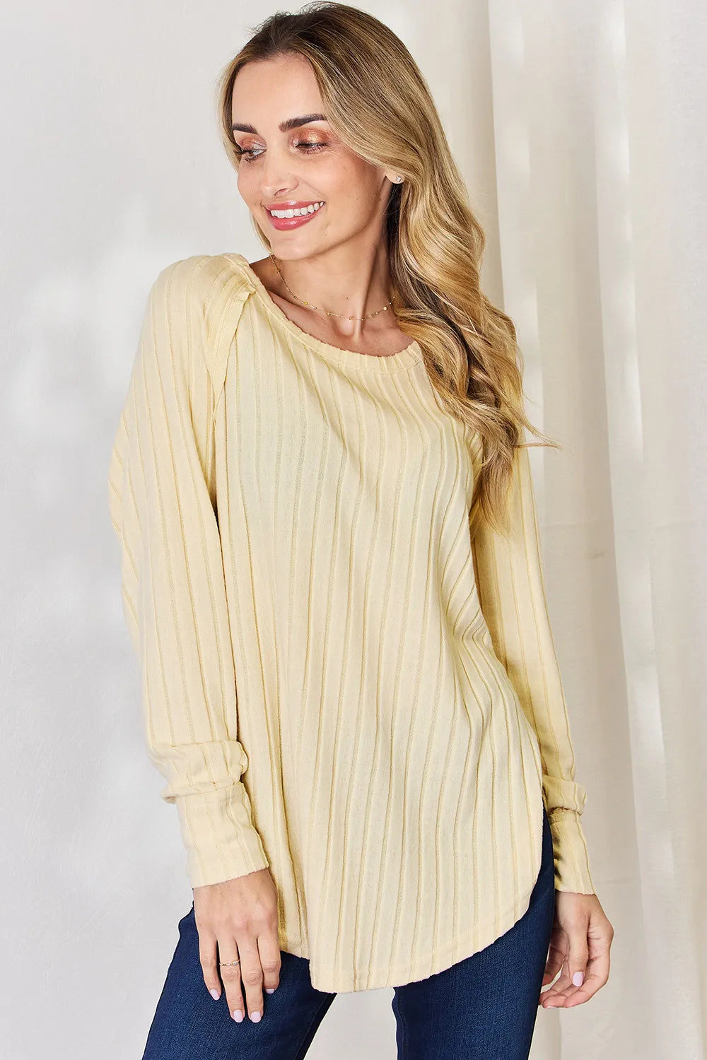 Basic Bae Full Size Ribbed Round Neck Slit T-Shirt Fitggins