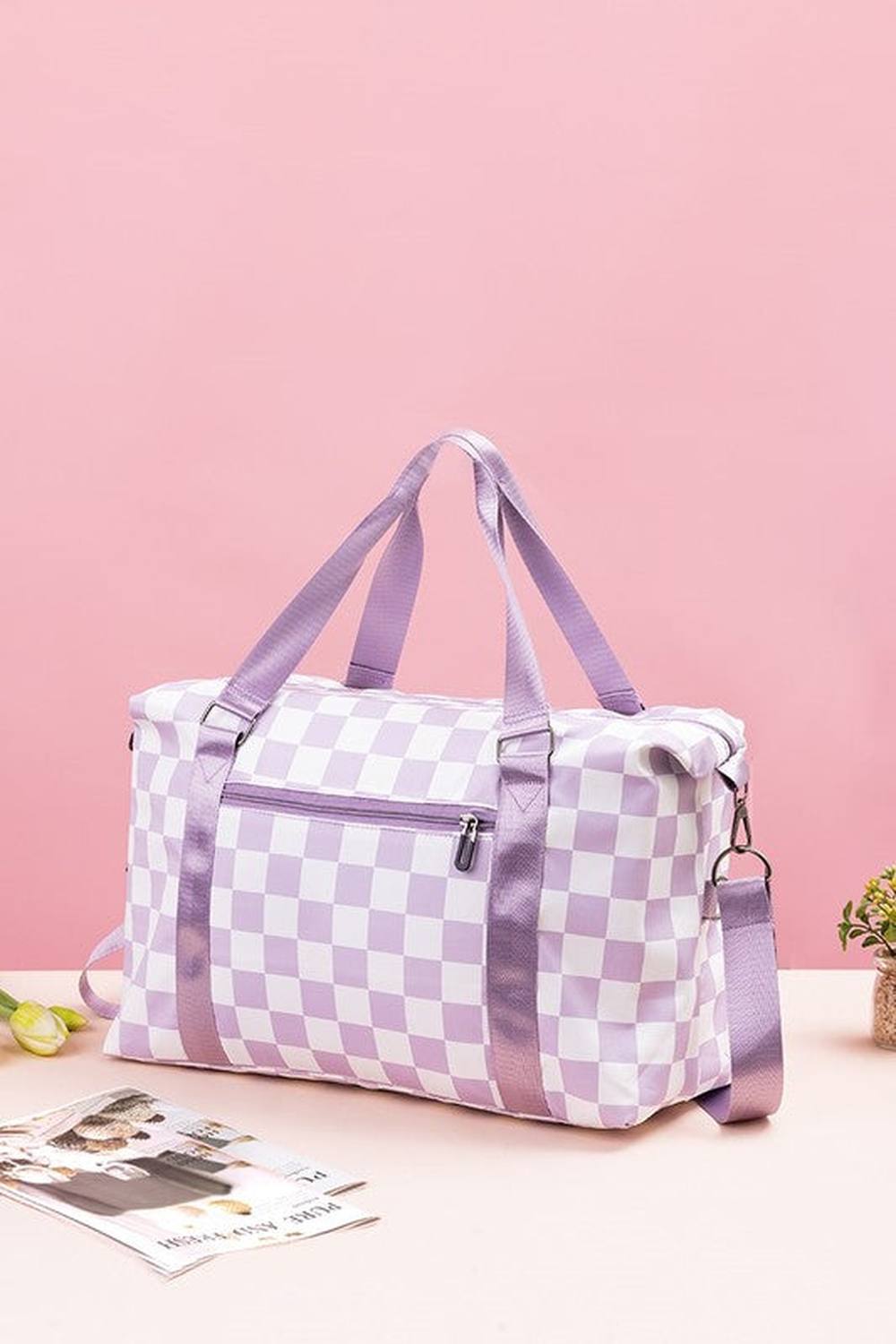 Zenana Checkered Multi-Pocket Travel Bag - Handbag - FITGGINS