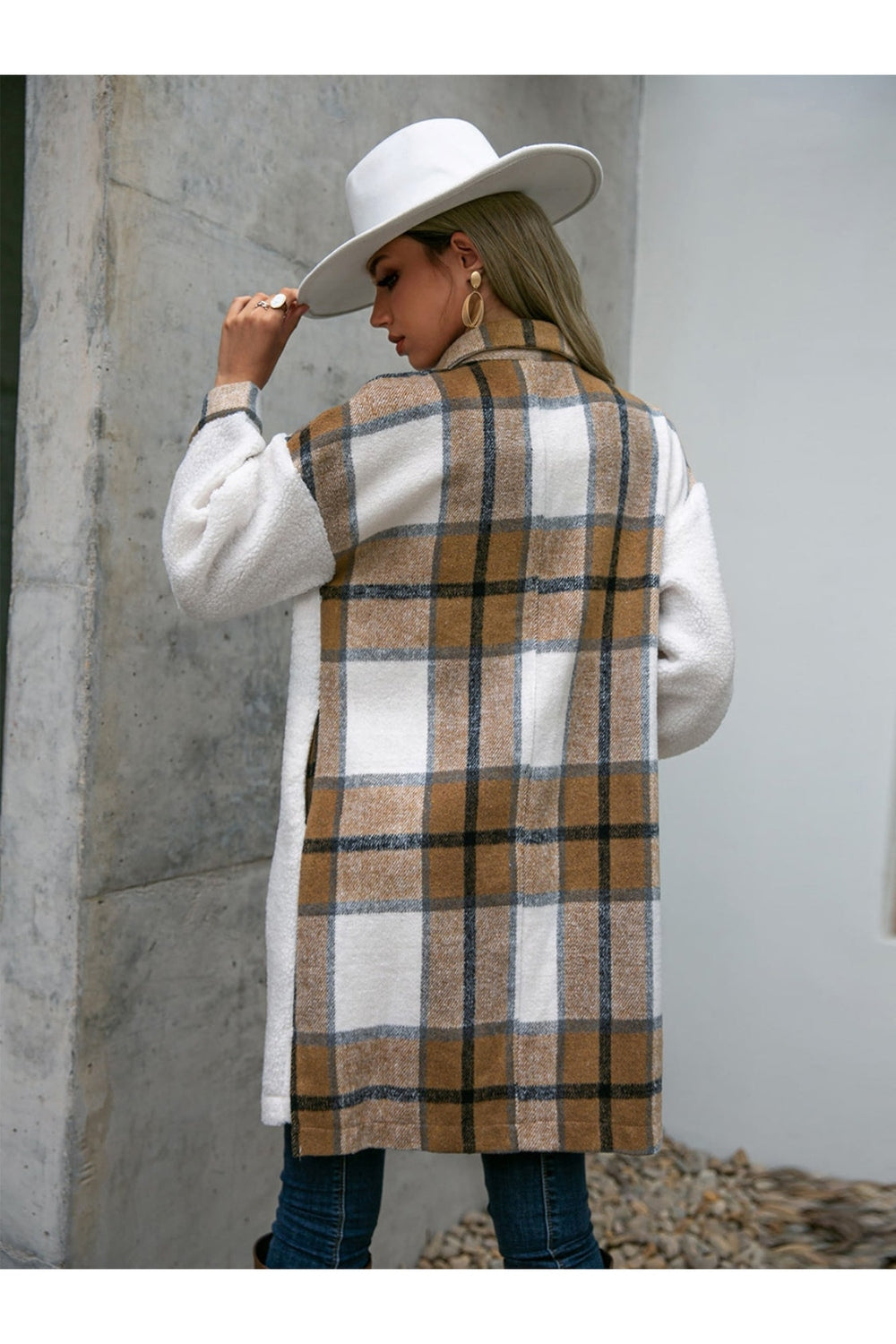 Plaid Dropped Shoulder Longline Coat - Jackets - FITGGINS