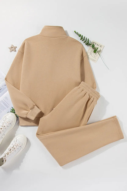 Half Snap Turtleneck Top and Pants Active Set Fitggins