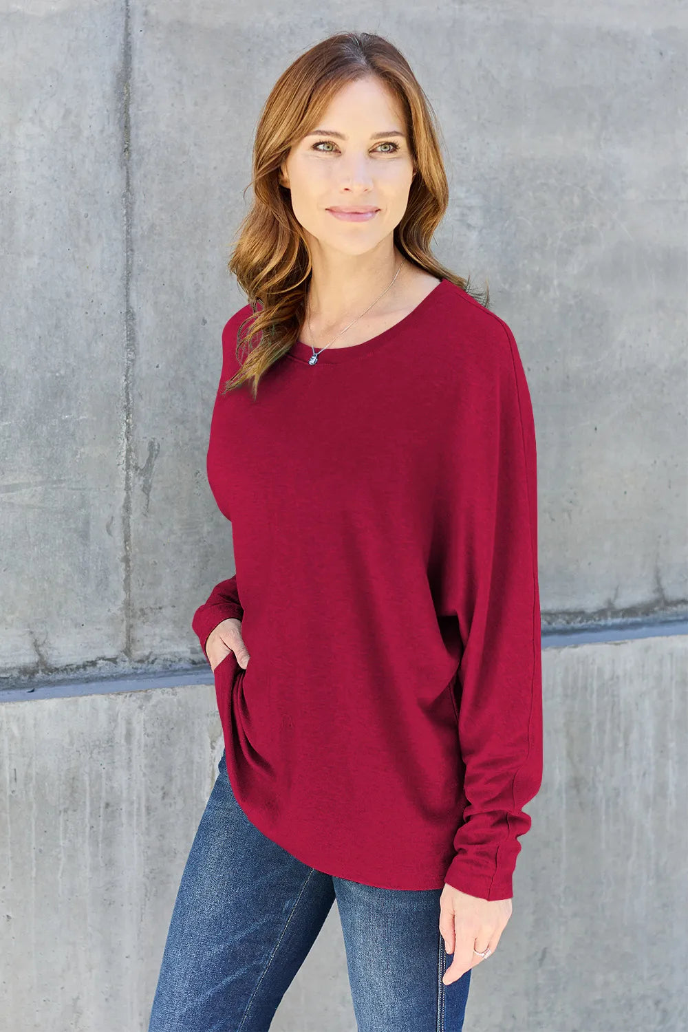 Double Take Full Size Round Neck Long Sleeve T-Shirt Fitggins
