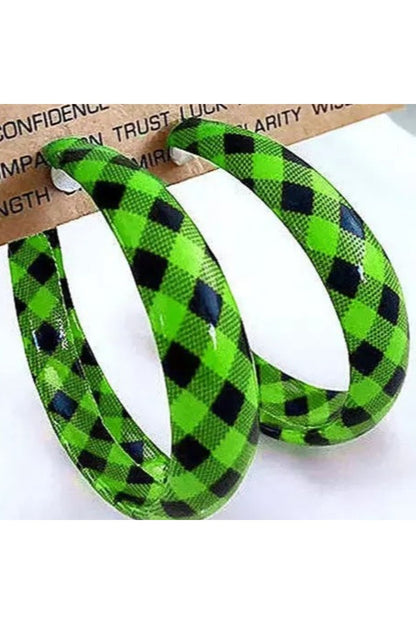 Plaid PU Leather Hoop Earrings - Earrings - FITGGINS