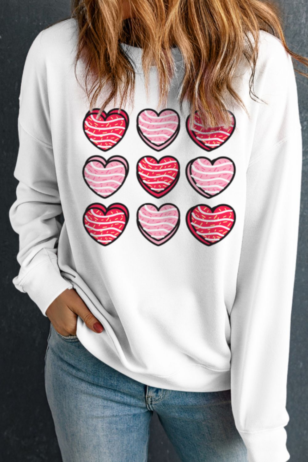 Valentine's Day Heart Round Neck Long Sleeve Sweatshirt - Sweatshirts & Hoodies - FITGGINS