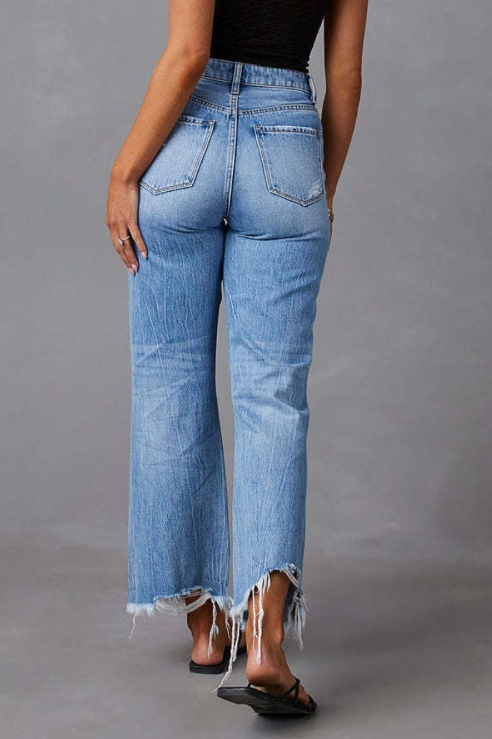 Distressed Raw Hem Jeans with Pockets - Jeans - FITGGINS