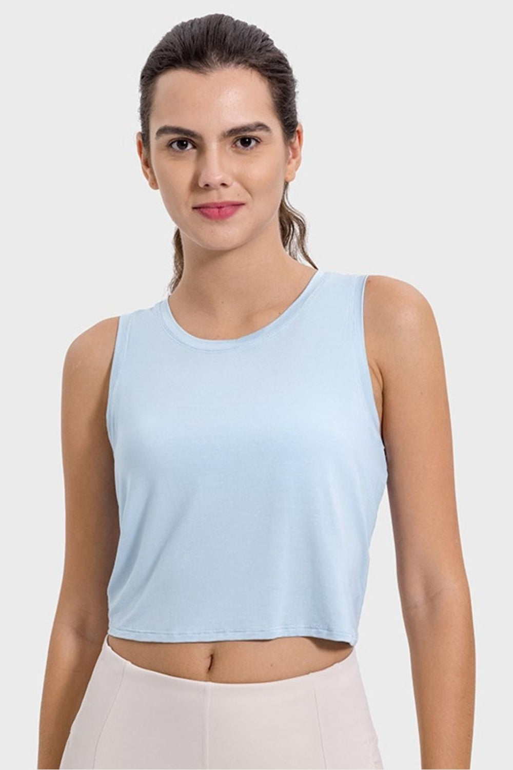 Millennia Drawstring Cutout Round Neck Active Tank - Crop Tops & Tank Tops - FITGGINS